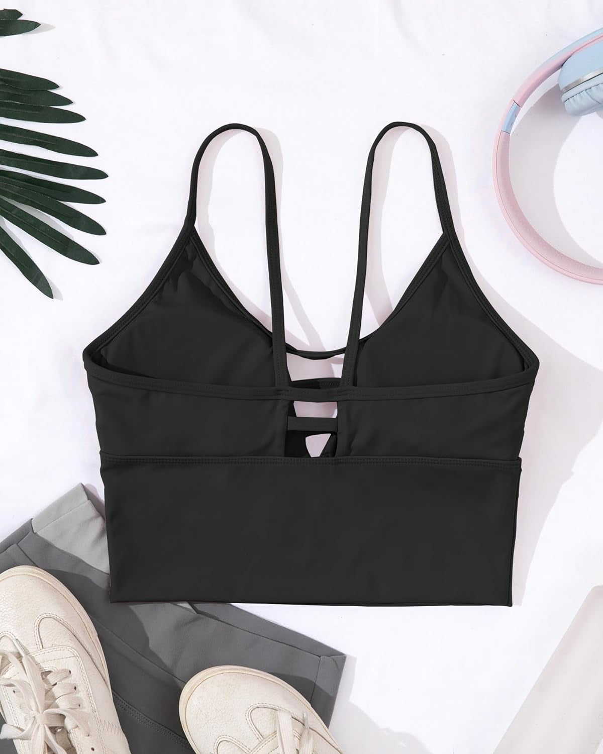 Longline Sport Bra for Women Camisole Workout Yoga Crop Top Strappy Padded Fitness Tank Shirts