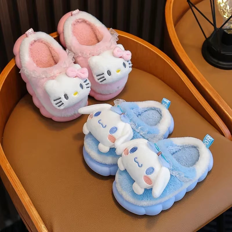 New Winter Cute Cartoon Non-Slip Children'S Plush Slippers Soft Sole Flip Flops Kids Girls Indoor Mule Warm Home Cotton Shoes