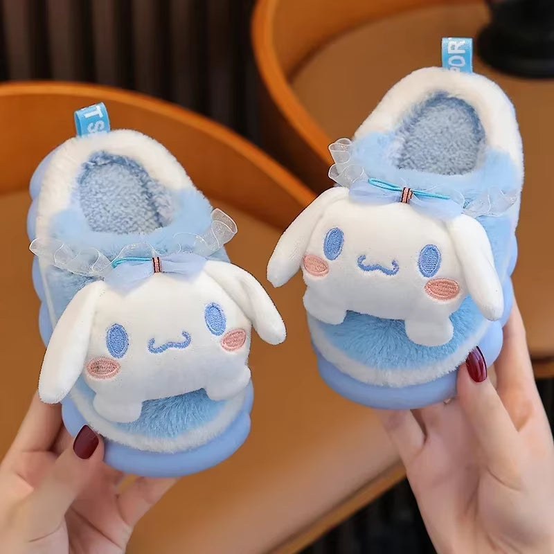 New Winter Cute Cartoon Non-Slip Children'S Plush Slippers Soft Sole Flip Flops Kids Girls Indoor Mule Warm Home Cotton Shoes