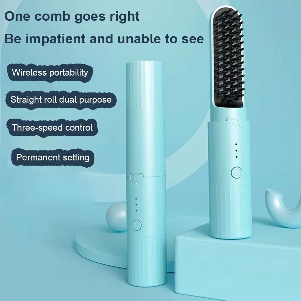 Electric LCD Usb Ceramic Heating Straight Hair Comb Wireless Portable Negative Ion Styling Tool Rechargeable Straightening Brush