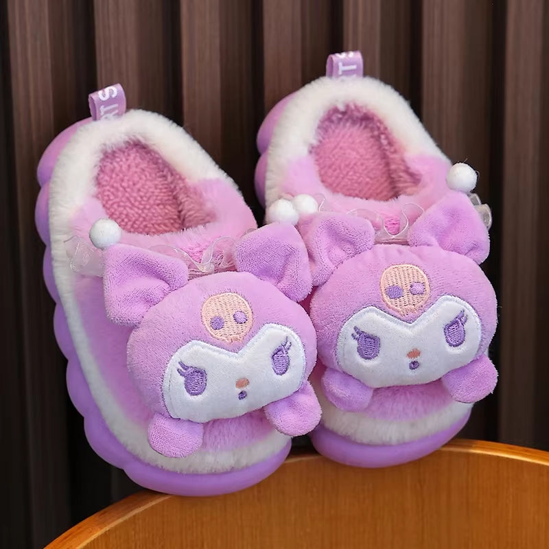 New Winter Cute Cartoon Non-Slip Children'S Plush Slippers Soft Sole Flip Flops Kids Girls Indoor Mule Warm Home Cotton Shoes