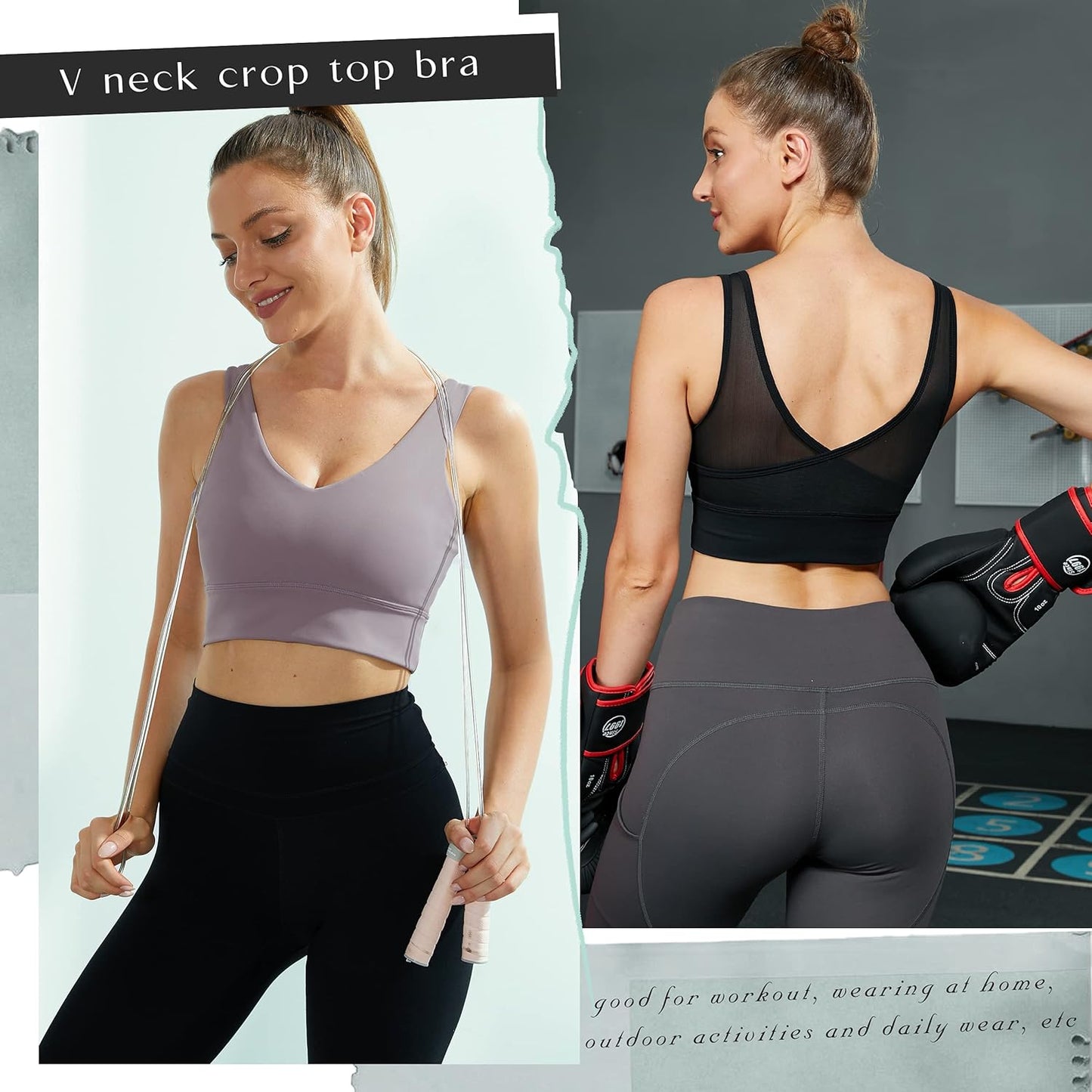 Crop Tops Sports Bras for Women: Padded Strappy Tank Top Yoga Workout Bra with Padding