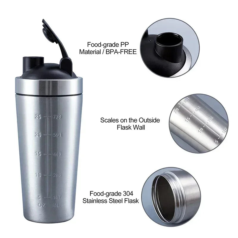 Stainless Steel Protein Shaker Cup Portable Fitness Sports Mug Nutrition Shakers Cup Water Bottles Water Cup Portable Shakers