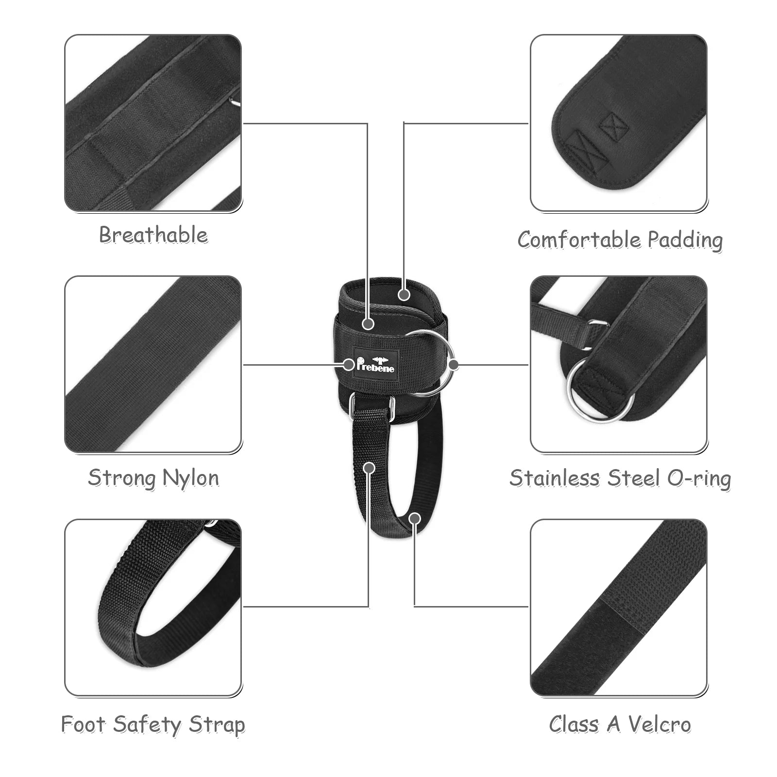 Ankle Strap for Cable Machines, Adaptive O-Ring for Adjustable Ankle Cuffs