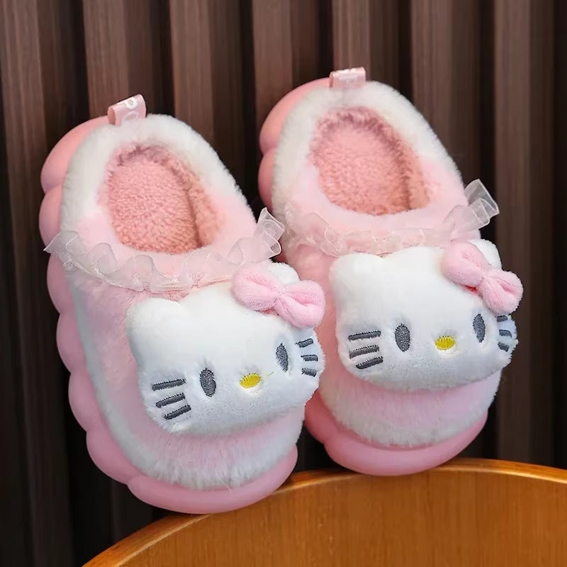 New Winter Cute Cartoon Non-Slip Children'S Plush Slippers Soft Sole Flip Flops Kids Girls Indoor Mule Warm Home Cotton Shoes