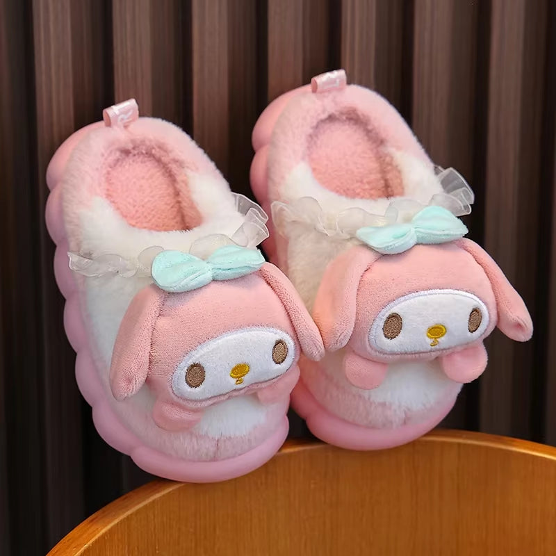 New Winter Cute Cartoon Non-Slip Children'S Plush Slippers Soft Sole Flip Flops Kids Girls Indoor Mule Warm Home Cotton Shoes