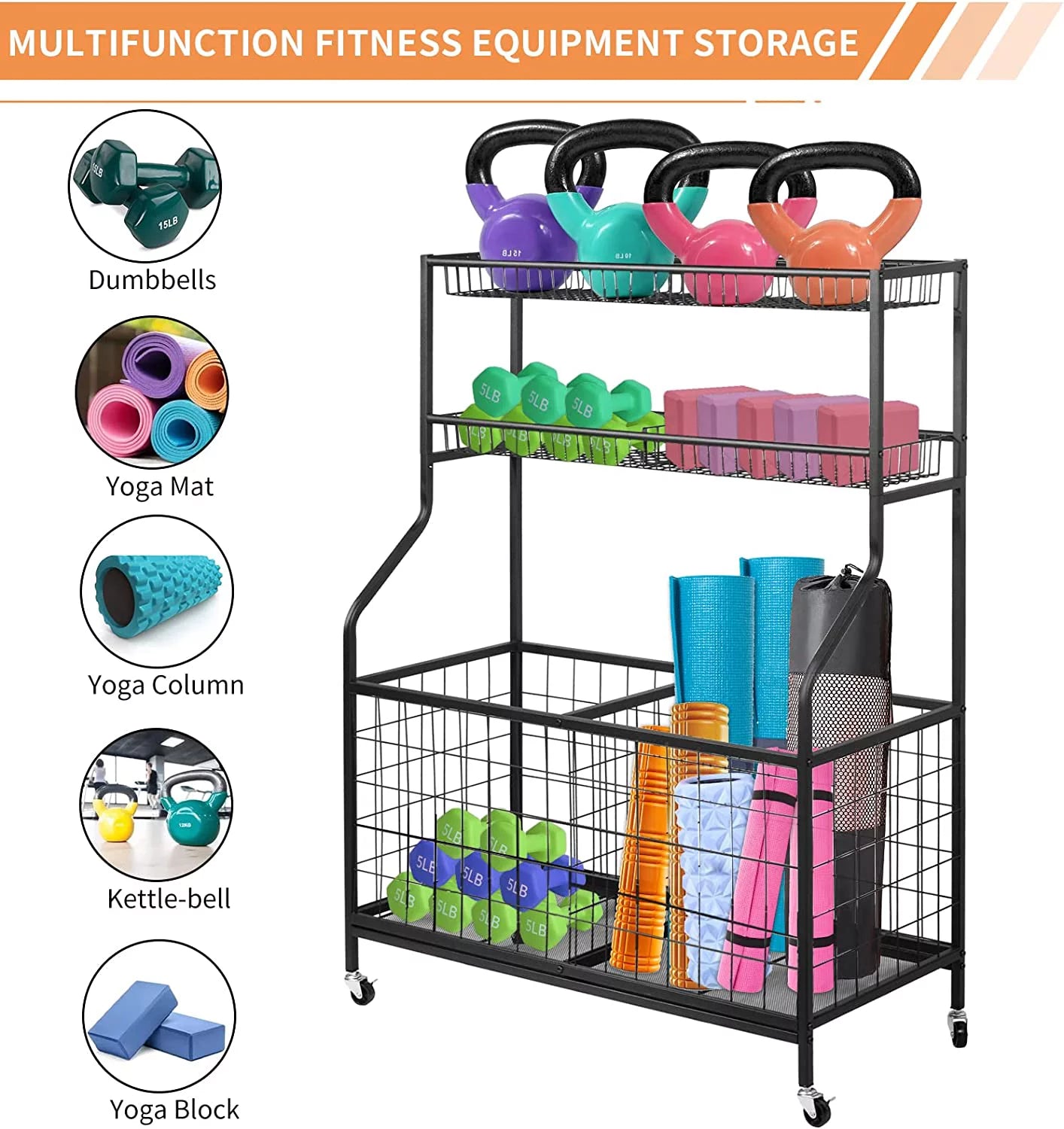 Sports Equipment Organizer, Ball Storage Rack, Garage Ball Storage, Sports Gear Storage, Rolling Sports Ball Storage Cart