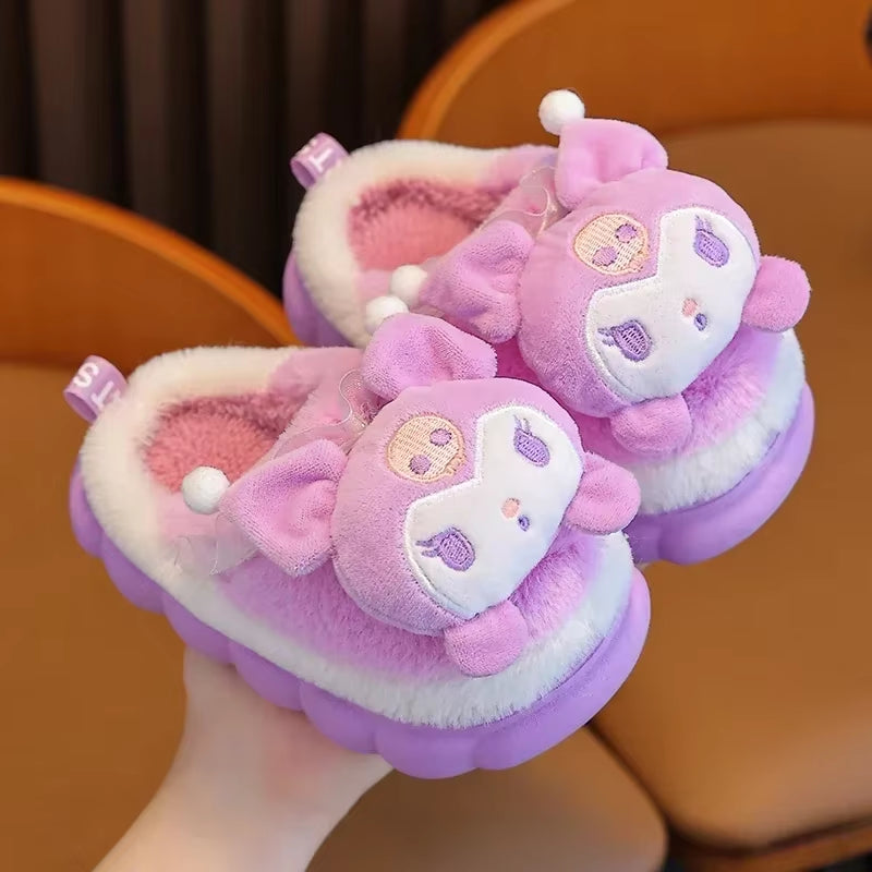 New Winter Cute Cartoon Non-Slip Children'S Plush Slippers Soft Sole Flip Flops Kids Girls Indoor Mule Warm Home Cotton Shoes