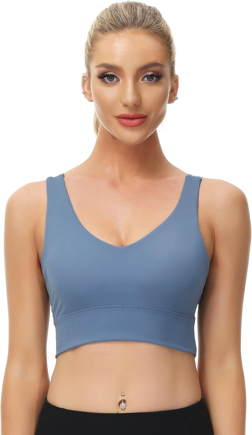 Crop Tops Sports Bras for Women: Padded Strappy Tank Top Yoga Workout Bra with Padding