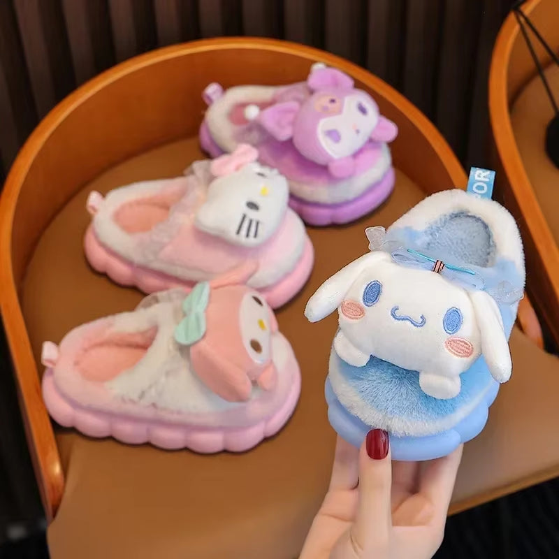 New Winter Cute Cartoon Non-Slip Children'S Plush Slippers Soft Sole Flip Flops Kids Girls Indoor Mule Warm Home Cotton Shoes