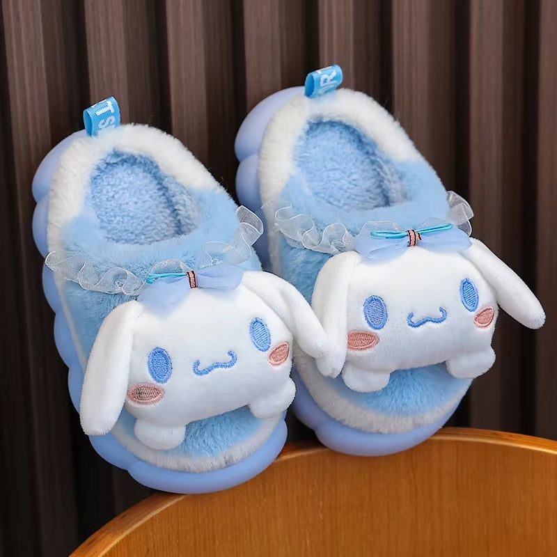 New Winter Cute Cartoon Non-Slip Children'S Plush Slippers Soft Sole Flip Flops Kids Girls Indoor Mule Warm Home Cotton Shoes